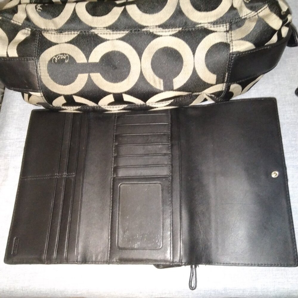 COACH "MIA OP ART MAGGIE" SET Monogram Black SHOULDER WALLET CHECKBOOK S1-7390 - Picture 15 of 15